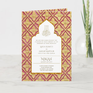 Cartão 4Pg NIKAH WALIMA Convide Ornamentado Dourado Verme