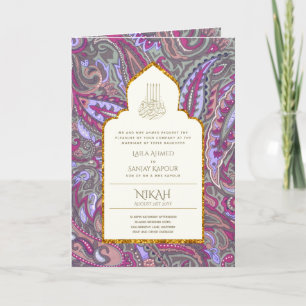 Cartão 4Pg NIKAH WALIMA Convide Sábio Rosa Paisley Islâ