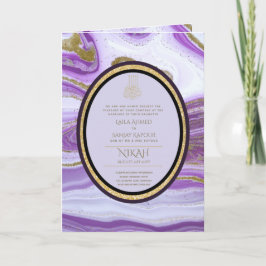 Cartão 4Pg NIKAH WALIMA Roxo Glitor de Agato de Mármaco D