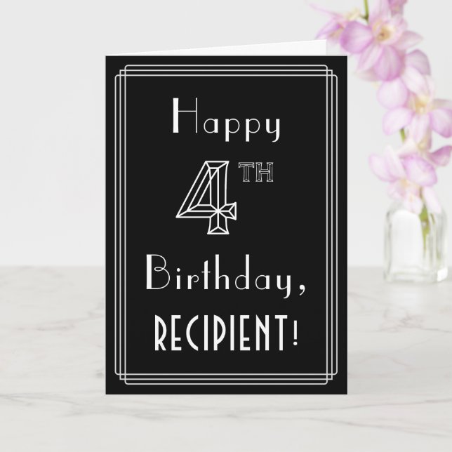Cartão 4th Birthday: Art Deco Style # 4 & Custom Name (Orquídea)