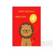 4th birthday lion add name childrens red