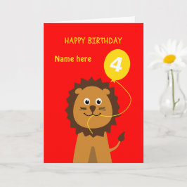 Cartão 4th birthday lion add name childrens red