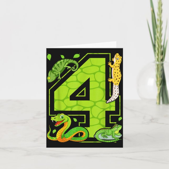 Cartão 4th Birthday Snake Lizard Reptile 4 Year Old Party (Frente)