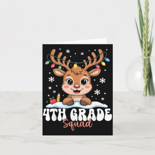 Cartão 4th Grade Squad Reindeer Christmas Lights Cute Win (Frente)