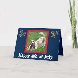 Cartão 4th of July Card with Basset Hound and Rocket