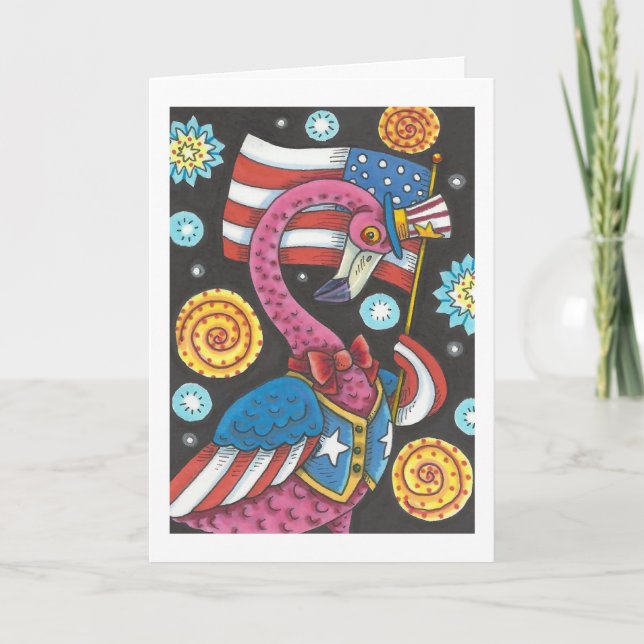 Cartão 4TH OF JULY PINK FLAMINGO GREETING CARD Verse (Frente)