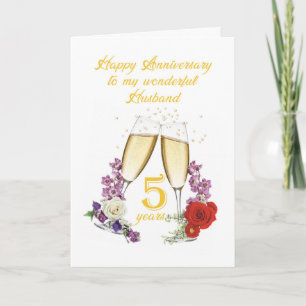 Cartão 5º Aniversário para Marido com Champanhe