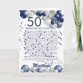 Cartão 50º Aniversário 50 Razões pelas quais Te Amo