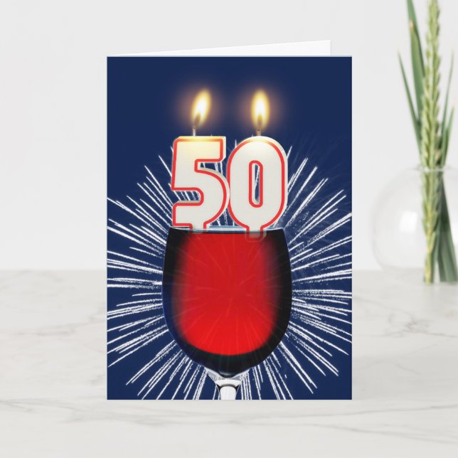 Cartão 50º aniversário com vinho e velas (Frente)