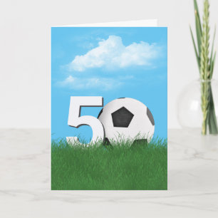 Cartão 50º Aniversário da Bola de Futebol na Grama Verde