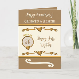 Cartão 50º aniversário Dourado adiciona nomes castanhos