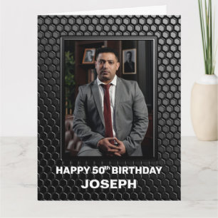 Cartão 50º aniversário - Foto personalizada de padrão geo