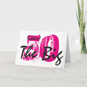 Cartão 50º aniversário, irmã, rosa, texto preto em branco