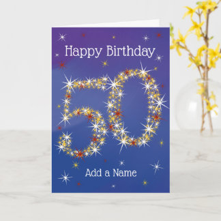 Cartão 50º aniversário - Número 50 em Estrelas - Azul - I