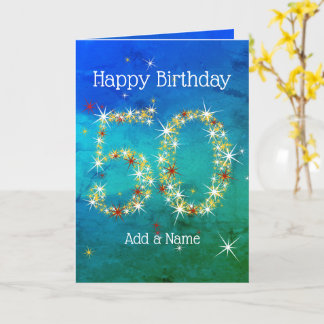Cartão 50º aniversário - Números das estrelas - Verde azu