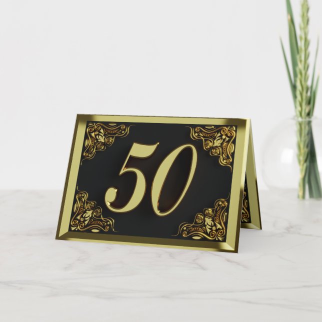 Cartão 50º Aniversário ou Regal Dourado e Negro (Frente)