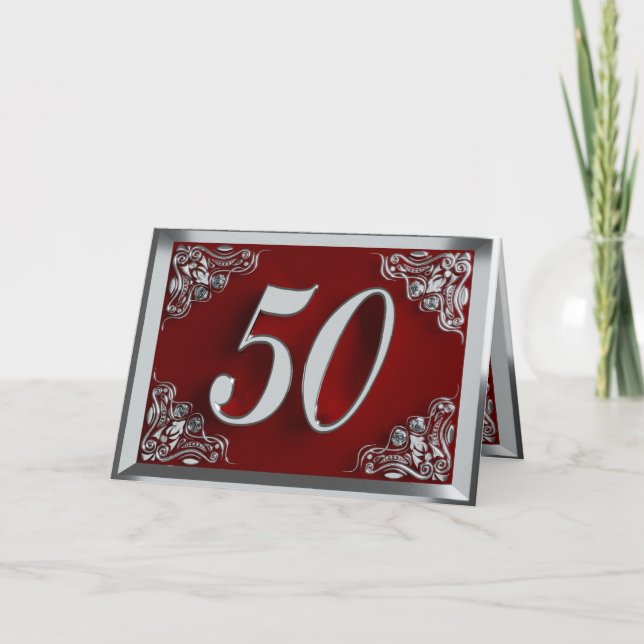 Cartão 50º Aniversário ou Regal Silver e Vermelho (Frente)