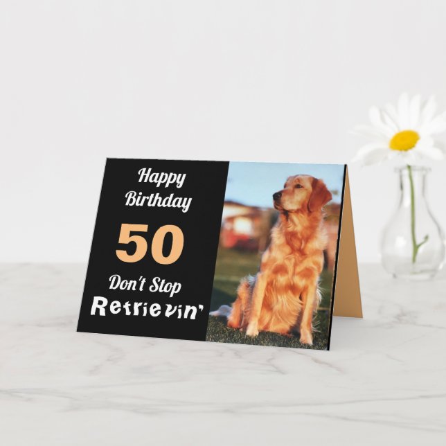 Cartão 50º Aniversário Ouro Retriever Cute Engraçado (Planta pequena)