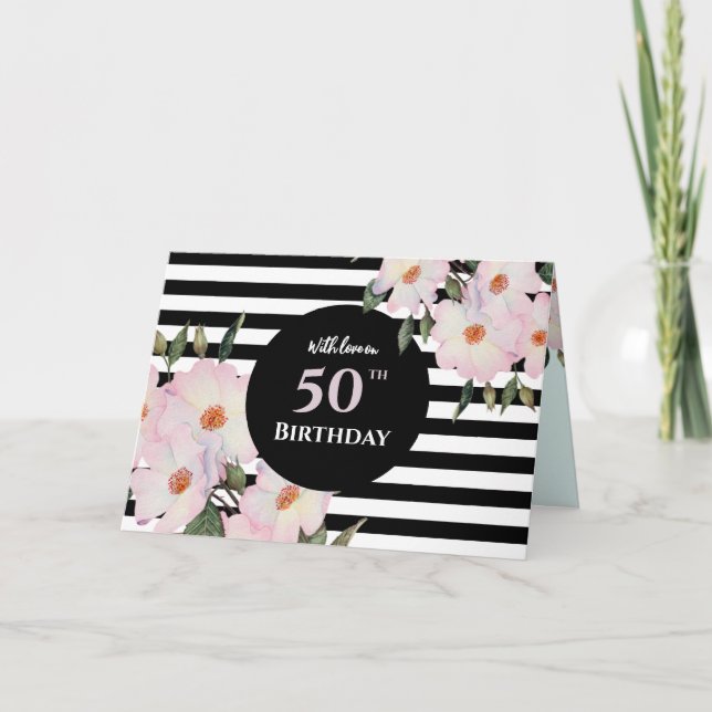 Cartão 50º aniversário Rosas de Aquarela Personalizadas (Frente)