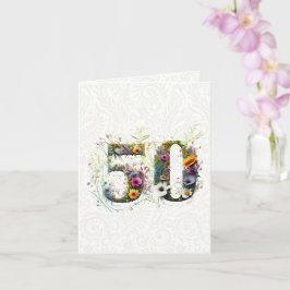 Cartão 50º Aniversário Texto decorativo de Flor Selvagem