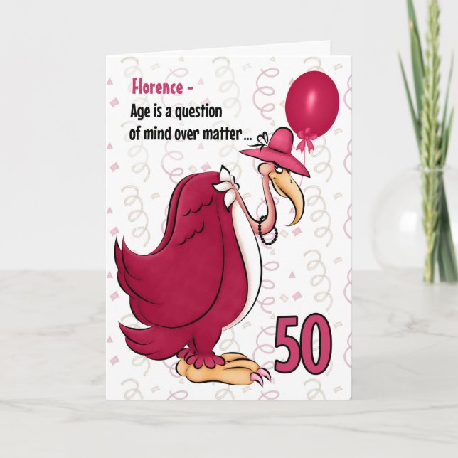 Cartão 50º Belo Bico Rosa de Aniversário Engraçado com No (Frente)