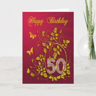 Cartão 50º Borboletas do ouro de aniversário