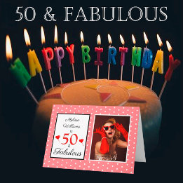 Cartão 50º Nome de Aniversário Foto 50 e Fabuloso Branco 