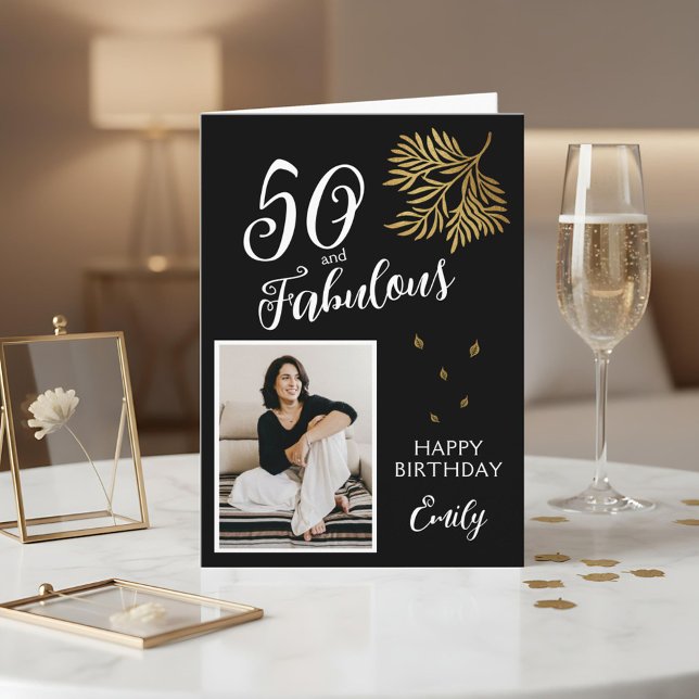Cartão 50 and Fabulous Foliage 50th Birthday Photo Card (Criador carregado)