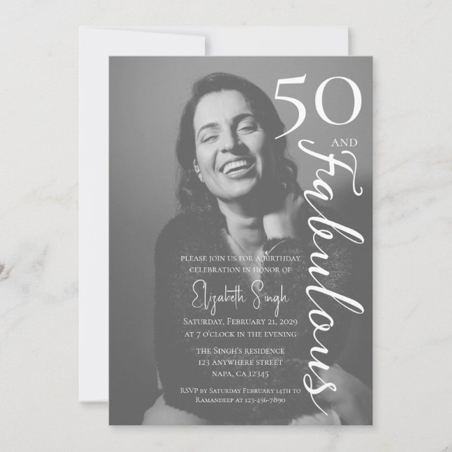 Cartão 50 and Fabulous Photo Birthday Party Invitation  (Frente)