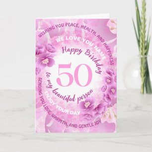 Cartão 50 Aniversário Floral de Cerejeira Rosa