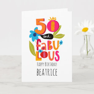 Cartão 50 e Fabulosa 50ª Letra Whimsical de Aniversário