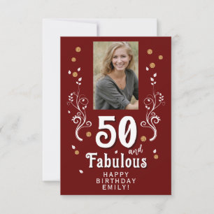 Cartão 50 e Fabuloso Foliagem Vermelho Foto de Aniversári