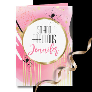 Cartão 50 e Fabuloso Moderno Rosa Dourado Preto Aniversár
