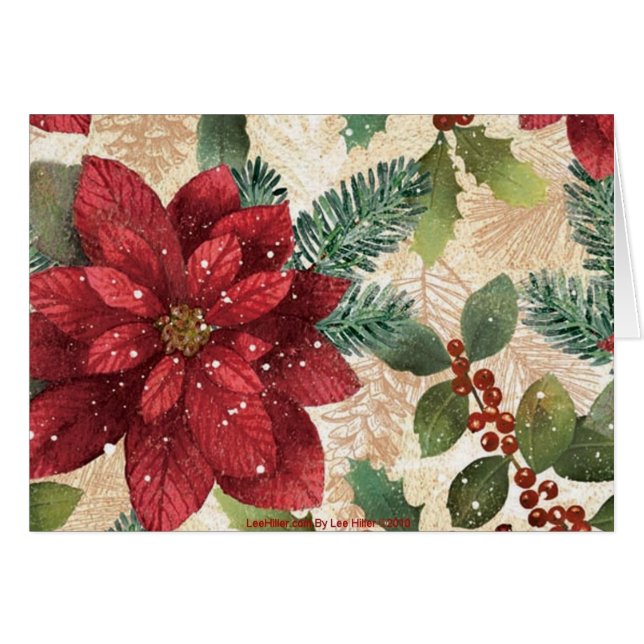Cartão 50 Retro Poinsettia Red Green Creme (Frente Horizontal)