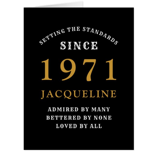 Cartão 50th Birthday 1971 Black Gold For Her Personalized (Frente)