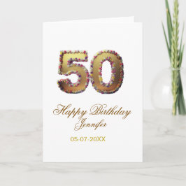 Cartão 50th birthday add name date year gold floral bold