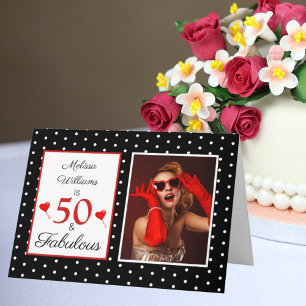 Cartão 50th Birthday Name Photo 50 and Fabulous Black WH