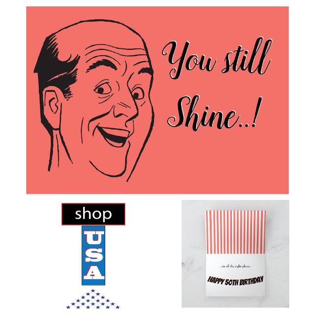 Cartão 50th Birthday Retro Bald Man Shiny Head Coral (Criador carregado)