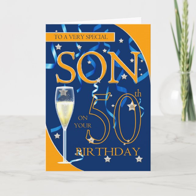 Cartão 50th Birthday Son - Champagne Glass (Frente)