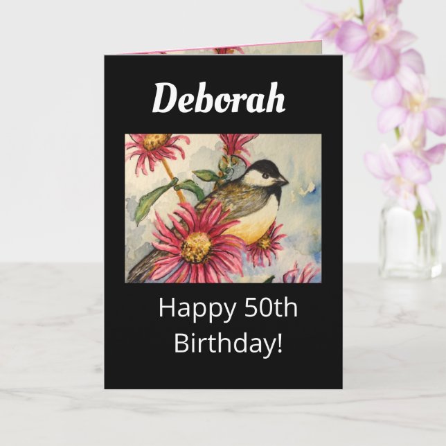 Cartão 50th Birthday Wish Sweet Chickadee Flower (Orquídea)