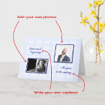 Cartão 50th birthday your photos and text blue<br><div class="desc">This special 50th birthday card has a pale blue background with a repeating pattern of white number 50's, and is ready for personalization with your own text and photos. There are two spaces for your photos on the front, one is rectangular, and one is square. Each photo has a narrow...</div>