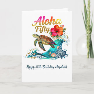 Cartão 50th Fifty Birthday Tropical Ocean Beach Theme