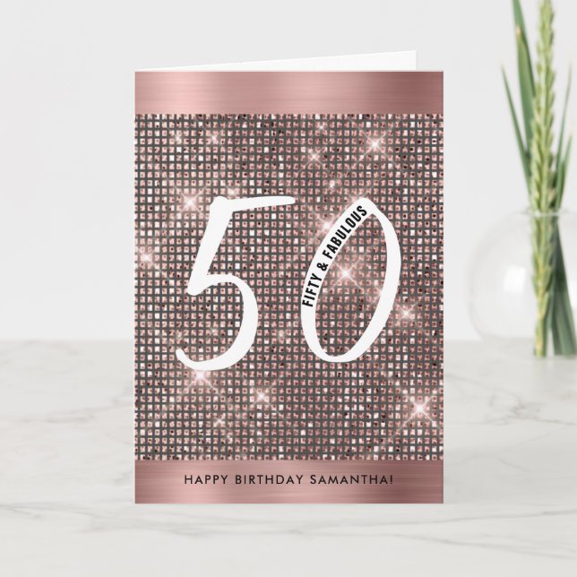 Cartão 50th Happy Birthday Trendy Chic Card (Frente)