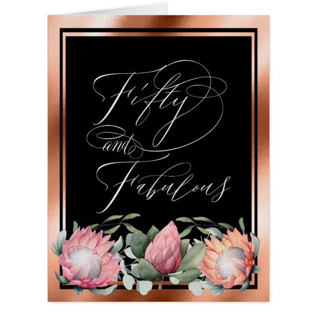 Cartão 50th Protea da aguarela do aniversário floral (Frente)