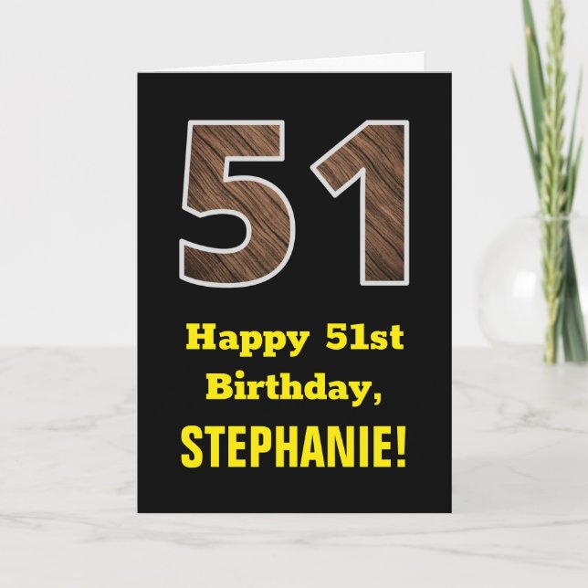 Cartão 511 Aniversário: Nome, Padrão de Grãos de Madeira  (Frente)