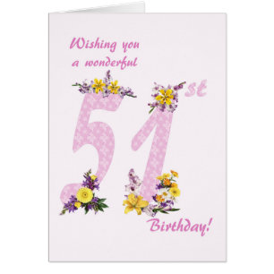Cartão 51st Birthday Flower Decorated Numbers