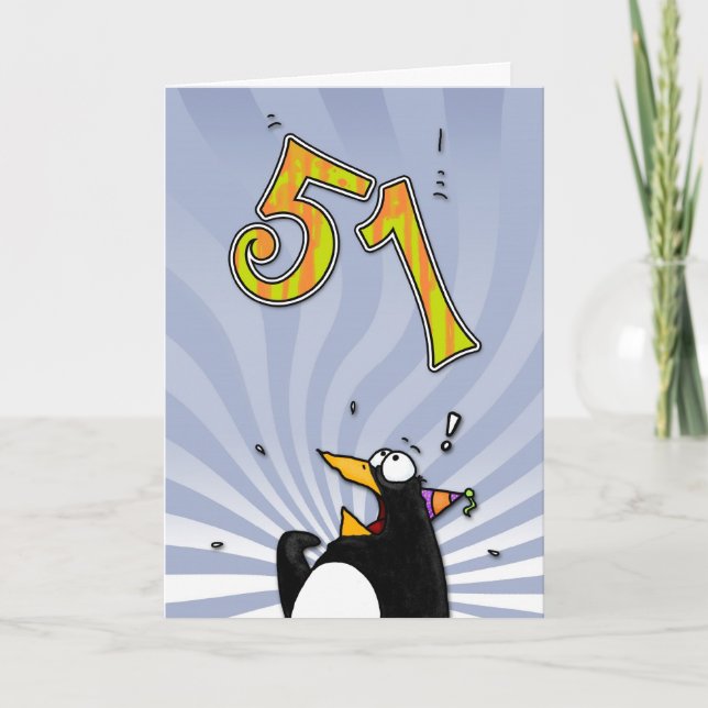 Cartão 51st Birthday - Penguin Surprise Card (Frente)