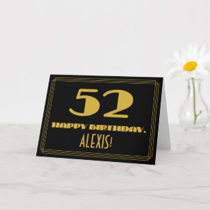 Cartão 52º Aniversário: Nome + Arte Deco Inspirado "52"
