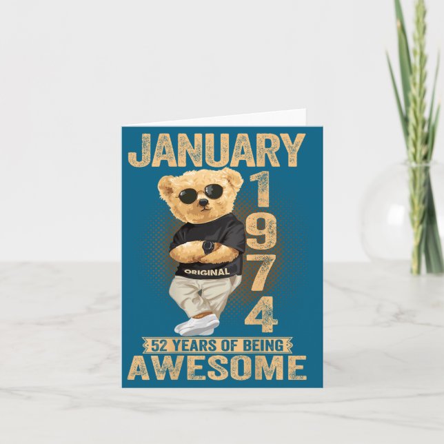 Cartão 52 Year Old January 1974 Teddy Bear 52nd Birthday  (Frente)