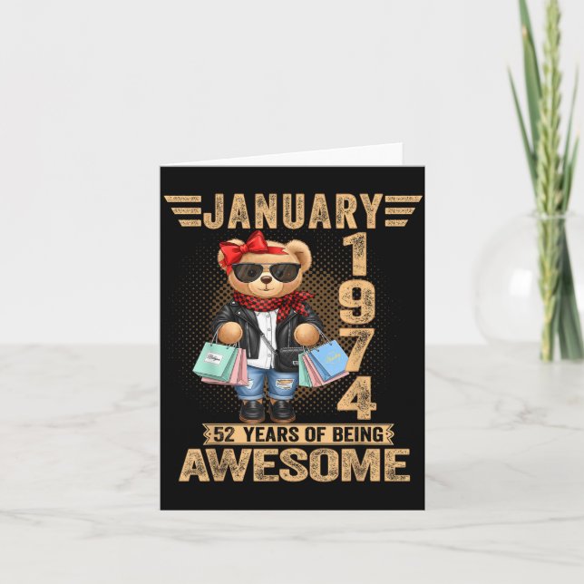 Cartão 52 Year Old January 1974 Teddy Bear 52nd Birthday  (Frente)